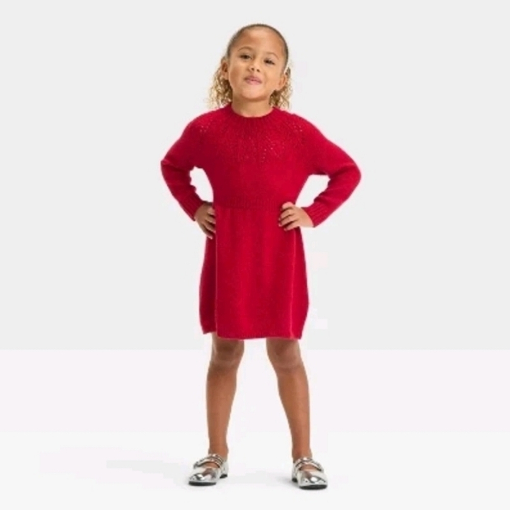 Cat & Jack Toddler Girls' Pointelle Sweater Dress Red